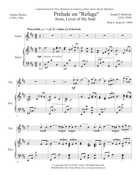 Prelude On 'Refuge' (Jesus, Lover Of My Soul) Violin/Piano